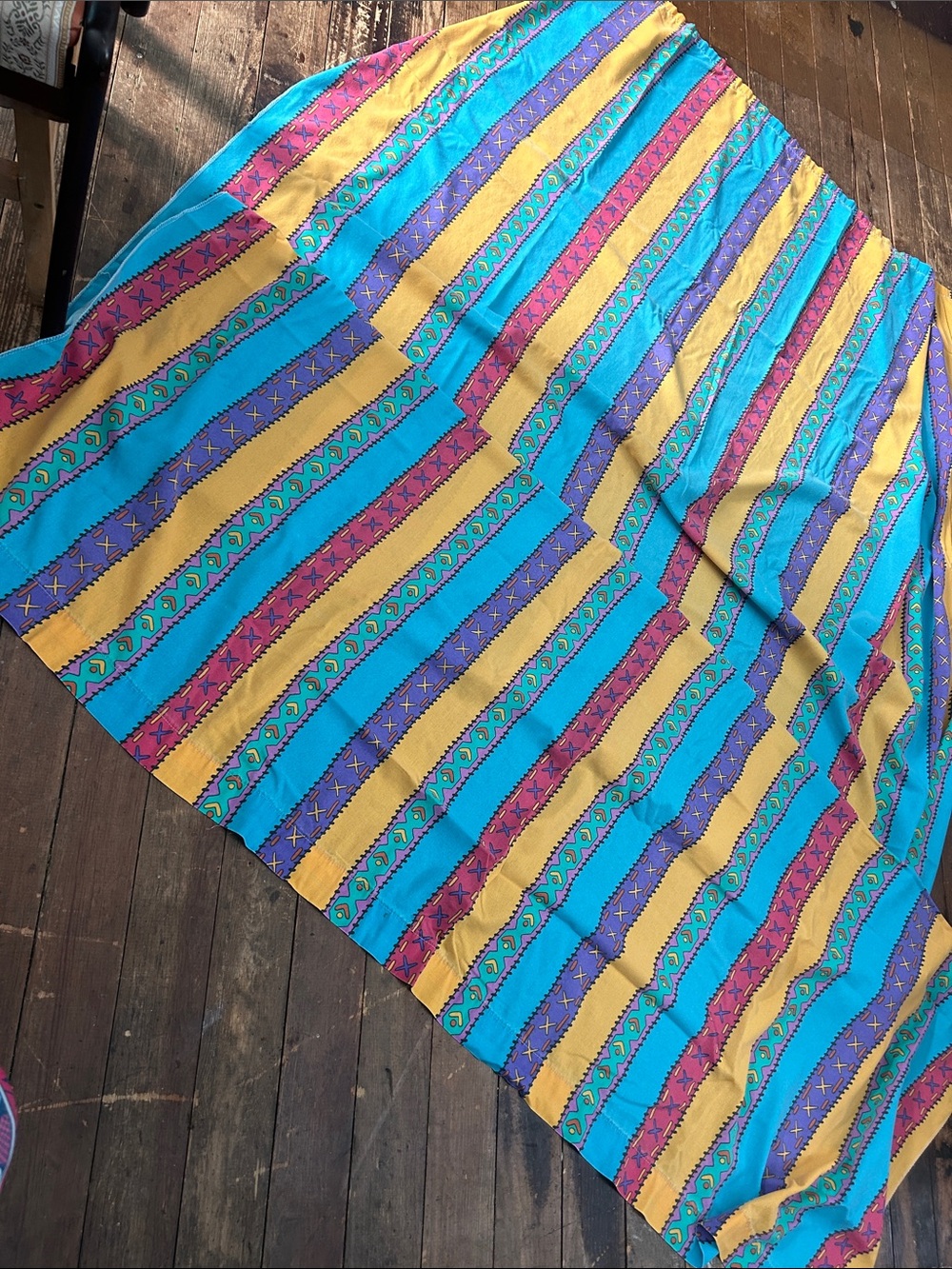 Vtg Disney Kid’s Twin Bed Sheet Striped Colorful Stitched Pattern - Picture 2 of 3